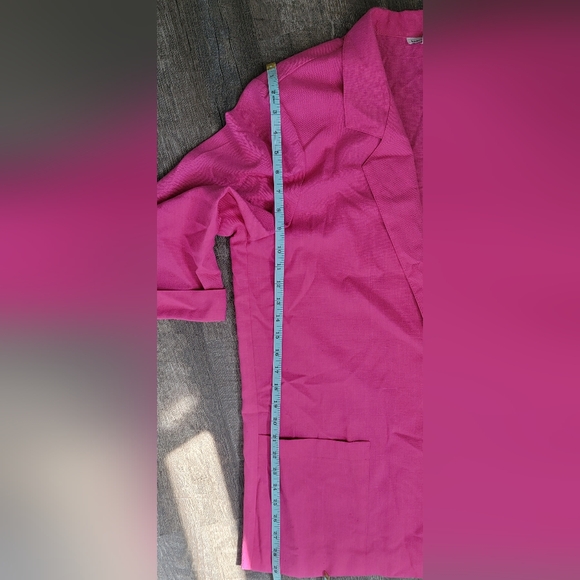 Vintage 80's Oversized Blazer Women's 14 Pink Cropped Sleeve Linen Like w/ Pocke - Picture 9 of 12